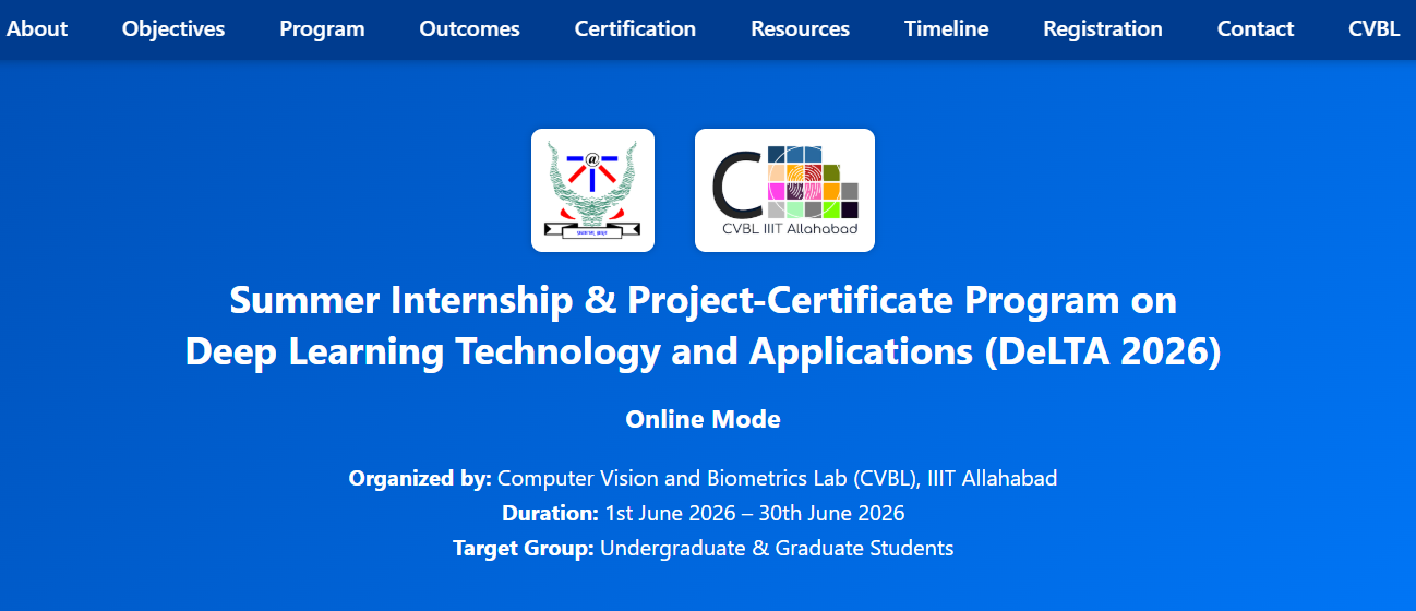 Summer Internship and Project-Certificate Program on Deep Learning Technology and Applications (DeLTA-2026) in Online Mode