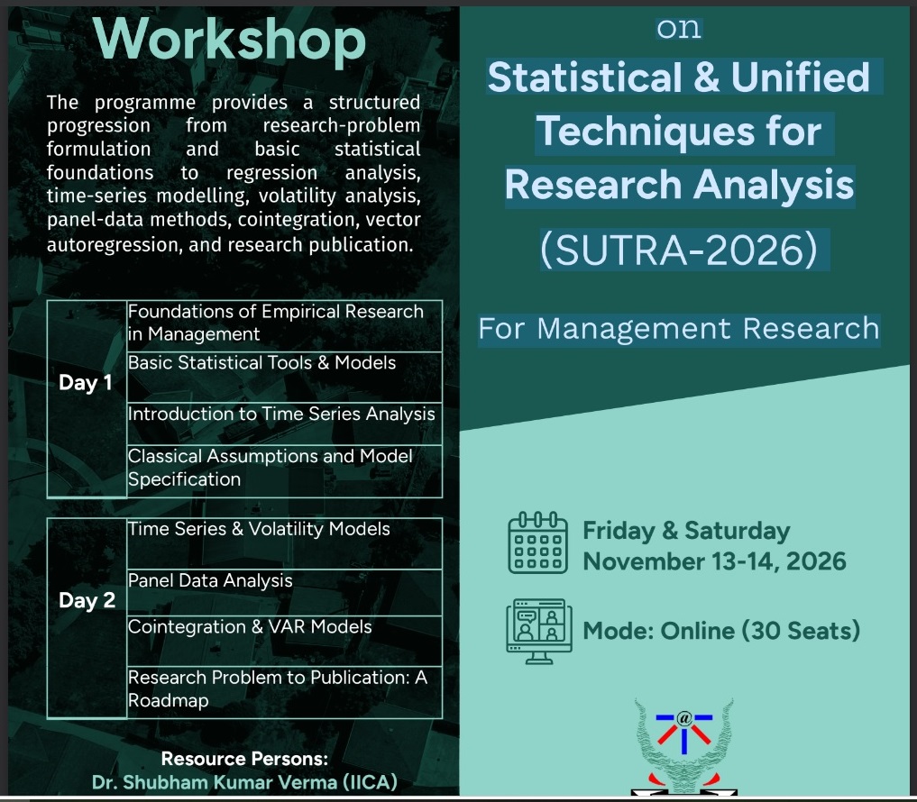 Two-Day Workshop  on  Statistical & Unified Techniques for Research Analysis (SUTRA-2026)  For Management Research