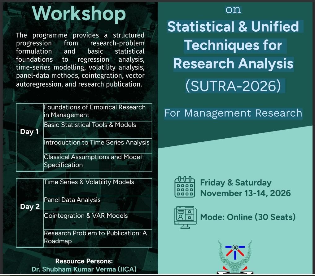 Two-Day Workshop  on  Statistical & Unified Techniques for Research Analysis (SUTRA-2026)  For Management Research